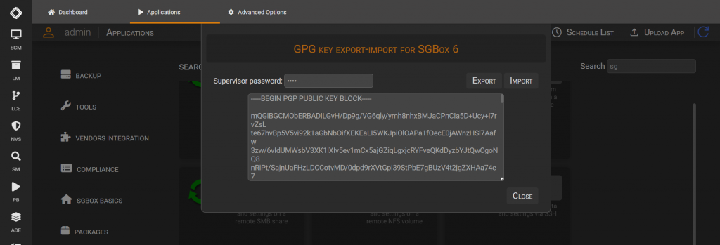 Export SGBox GPG Key