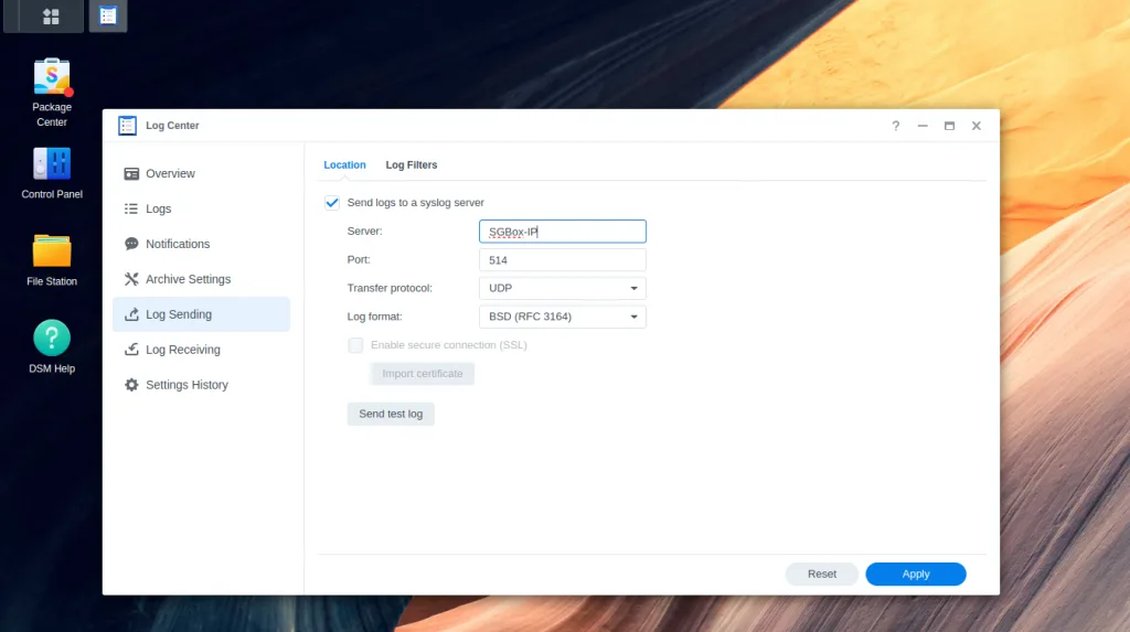 Syslog configuration on Synology