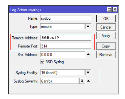 Syslog configuration on MikroTik Firewalls