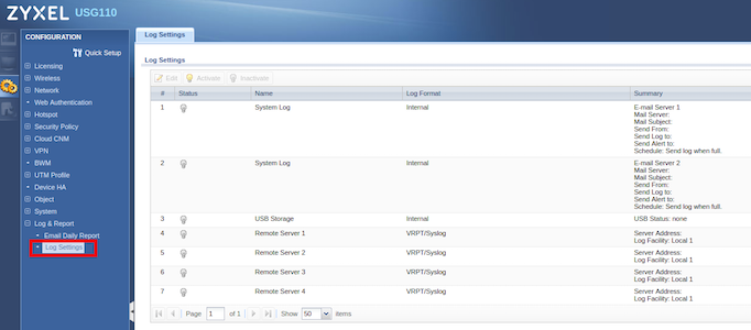 syslog configuration on Zyxel Firewalls