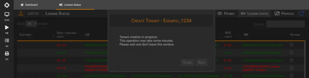 Create new tenant