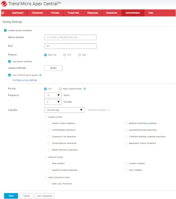 SIEM solutions integration with Apex Central