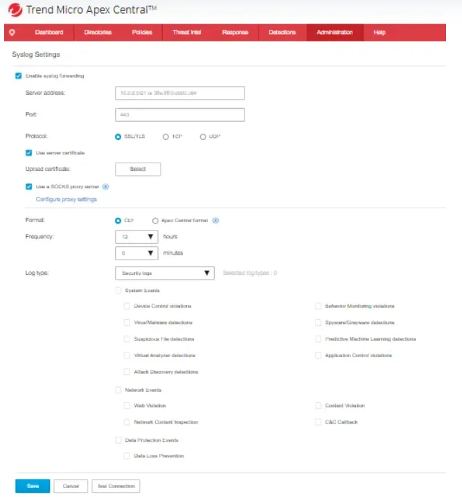 SIEM solutions integration with Apex Central