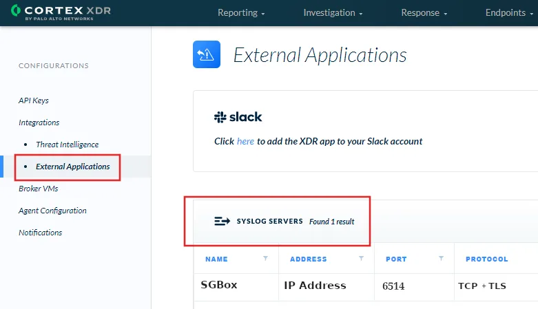 Syslog configuration on Cortex