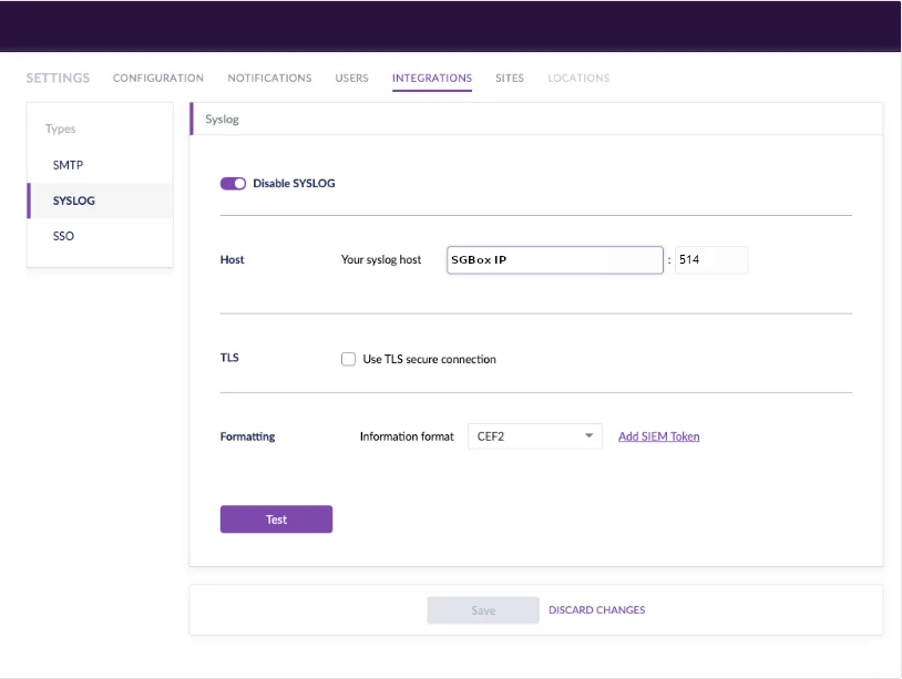 Syslog configuration on Sentinel