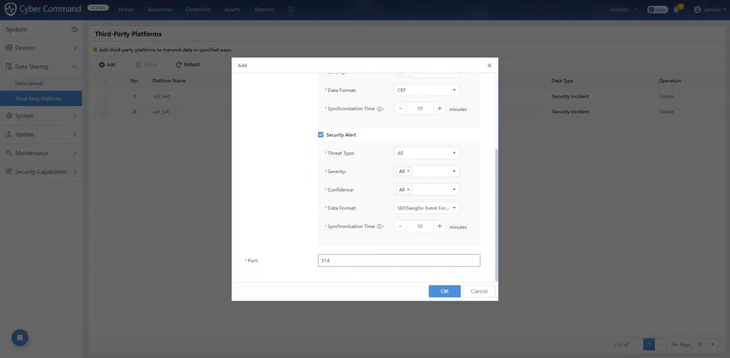 Syslog configuration on Sangfor