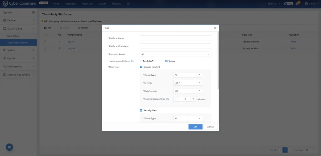 Syslog configuration on Sangfor